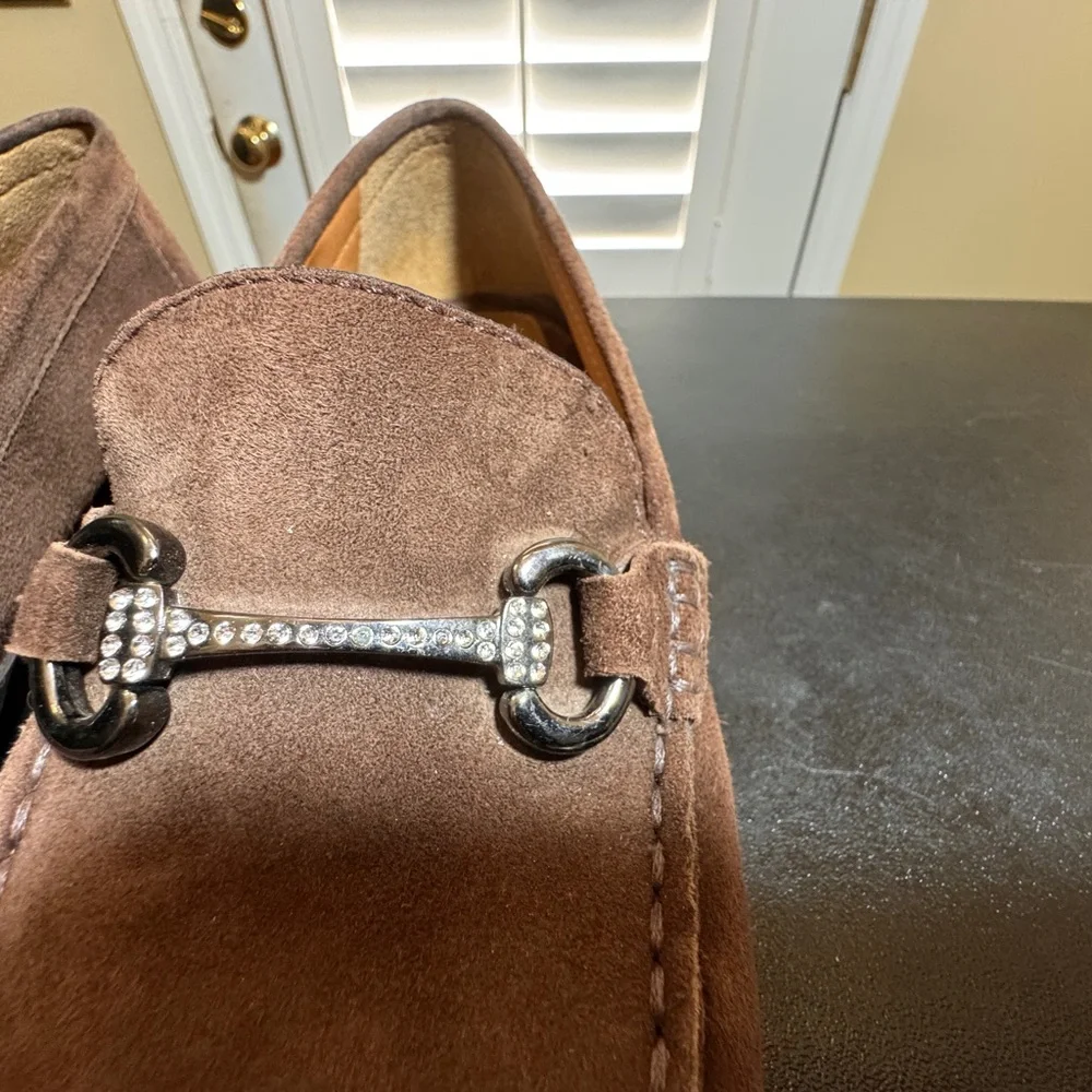 Geox size 37 horsebit leather driving loafers with rhinestones brown